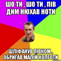 шо ти , шо ти , пів дим нюхав ноти шліфанув півком , обригав малій колготи