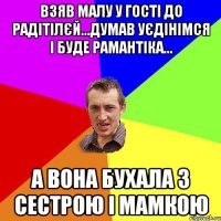 Взяв малу у гості до радітілєй...думав уєдінімся і буде рамантіка... а вона бухала з сестрою і мамкою