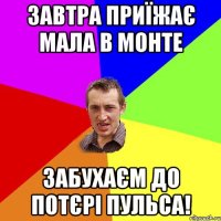 завтра приїжає мала в монте забухаєм до потєрі пульса!