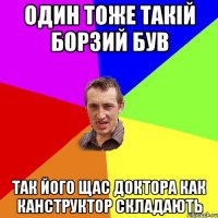 Один тоже такій борзий був Так його щас доктора как канструктор складають