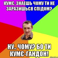 кумє, знаешь чому ти не заразишься спідом? ну.. чому? Бо ти кумє-гандон!