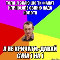 толя ,я знаю шо ти фанат клічко,але свиню нада колоти а не кричати:-давай сука 1 на 1