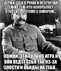 Держи себя в руках и не отвечай тем же тем, кто оскорбляет, относись к этому с юмором... Помни: это только игра и они ведут себя так из-за злости и обиды на тебя...