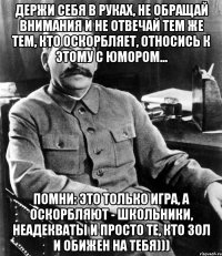 Держи себя в руках, не обращай внимания и не отвечай тем же тем, кто оскорбляет, относись к этому с юмором... Помни: это только игра, а оскорбляют - школьники, неадекваты и просто те, кто зол и обижен на тебя)))