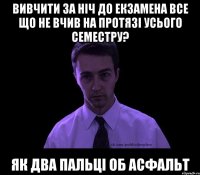 Вивчити за ніч до екзамена все що не вчив на протязі усього семестру? Як два пальці об асфальт