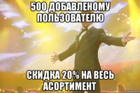 500 добавленому пользователю Скидка 20% на весь асортимент