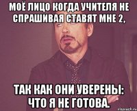 моё лицо когда учителя не спрашивая ставят мне 2, так как они уверены: что я не готова.