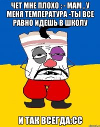 Чет мне плохо : - Мам , у меня температура -Ты все равно идешь в школу И так всегда:сс