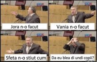 Jora n-o facut Vania n-o facut Sfeta n-o stiut cum Da eu blea di undi copii?