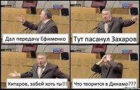 Дал передачу Ефименко Тут пасанул Захаров Китаров, забей хоть ты!!! Что творится в Динамо???