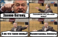 Звоню батону. Спрашиваю: как тебе наши мемы? А он: что такое мемы? Мухаметхановы, блеееать!
