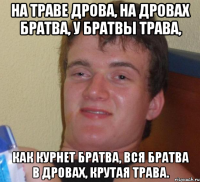 На траве дрова, на дровах братва, у братвы трава, как курнет братва, вся братва в дровах, крутая трава.