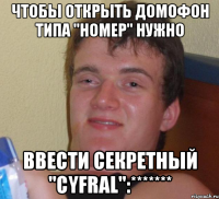 Чтобы открыть домофон типа "Номер" нужно Ввести секретный "Cyfral":*******