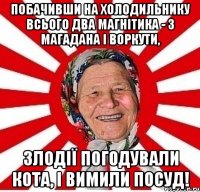 Побачивши на холодильнику всього два магнітика - з Магадана і Воркути, злодії погодували кота, і вимили посуд!