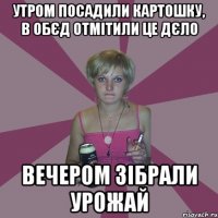 утром посадили картошку, в обєд отмітили це дєло вечером зібрали урожай