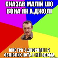 Сказав малій шо вона як А.Джолі Вже три 3 дворнягі і 2 облізлих кота в неї вдома