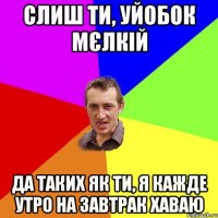 Слиш ти, уйобок мєлкій да таких як ти, я кажде утро на завтрак хаваю