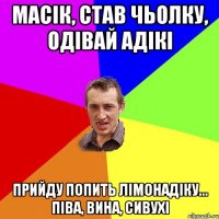 Масік, став чьолку, одівай адікі прийду попить лімонадіку... піва, вина, сивухі