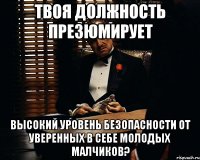 твоя должность презюмирует высокий уровень безопасности от уверенных в себе молодых малчиков?