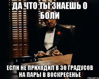 да что ты знаешь о боли если не приходил в 30 градусов на пары в воскресенье