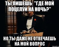 ты пишешь: "Где мой поцелуй на ночь?" Но ты даже не отвечаешь на мой вопрос