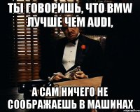 Ты говоришь, что BMW лучше чем Audi, а сам ничего не соображаешь в машинах