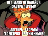 нет , даже не надейся. Завтра первым алгебра , вторым геометрия , третим химия!