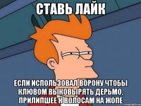 Ставь лайк Если использовал ворону чтобы клювом выковырять дерьмо, прилипшее к волосам на жопе