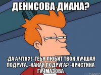 Денисова Диана? -Да а что?! -Тебя любит твоя лучшая подруга. -Какая подруга? -Кристина Гучмазова