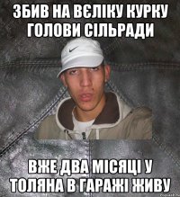 збив на вєліку курку голови сільради вже два місяці у толяна в гаражі живу