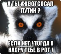 А ТЫ УЖЕ ОТСОСАЛ ПУТИН ? ЕСЛИ НЕТ ! ТОГДА Я НАСРУ ТЕБЕ В РОТ !