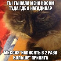 ты тыкала меня носом туда где я нагадила? миссия"написять в 2 раза больше" принята