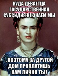 Куда деваетца государственная субсидия не знаем мы , поэтому за другой дом проплатишь нам лично ты!