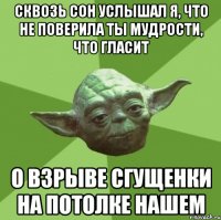 Сквозь сон услышал я, что не поверила ты мудрости, что гласит О взрыве сгущенки на потолке нашем