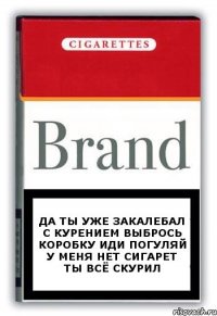 да ты уже закалебал с курением выбрось коробку иди погуляй у меня нет сигарет ты всё скурил