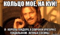 КОЛЬЦО моё, на куй! Я - КОРОЛЬ Гондора, а Саурон и Арагорн с Гендальфом - вечные СОСуны.