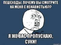 Пешеходы, почему вы смотрите на меня с ненавистью?? Я же вас пропускаю, суки!