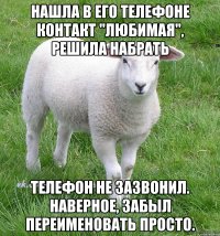 нашла в его телефоне контакт "любимая", решила набрать телефон не зазвонил. наверное, забыл переименовать просто.