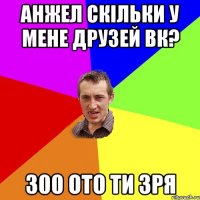 Анжел скільки у мене друзей вк? 300 Ото ти зря