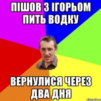 пішов з ігорьом пить водку вернулися через два дня