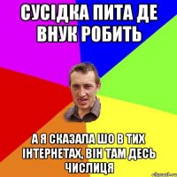 сусідка пита де внук робить а я сказала шо в тих інтернетах, він там десь числиця