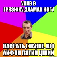 упав в грязюку,зламав ногу насрать,главне, шо айфон пятий цілий