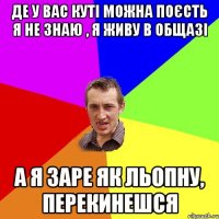 Де у вас куті можна поєсть Я не знаю , я живу в общазі А я заре як льопну, перекинешся