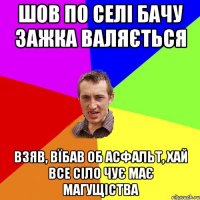 шов по селі бачу зажка валяється взяв, вїбав об асфальт, хай все сіло чує має магущіства