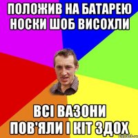 ПОЛОЖИВ НА БАТАРЕЮ НОСКИ ШОБ ВИСОХЛИ ВСІ ВАЗОНИ ПОВ'ЯЛИ І КІТ ЗДОХ