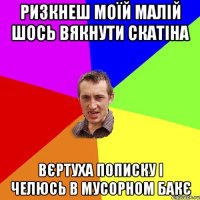 Ризкнеш моїй малій шось вякнути скатіна Вєртуха пописку і челюсь в мусорном бакє