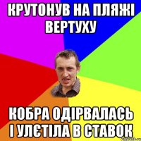 Крутонув на пляжі вертуху Кобра одірвалась і улєтіла в ставок