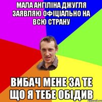 Мала Ангіліна Джугля заявляю офіціально на всю страну вибач мене за те що я тебе обідив