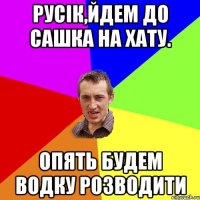 Русік,йдем до Сашка на хату. Опять будем водку розводити