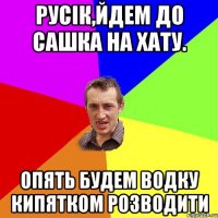 Русік,йдем до Сашка на хату. Опять будем водку кипятком розводити